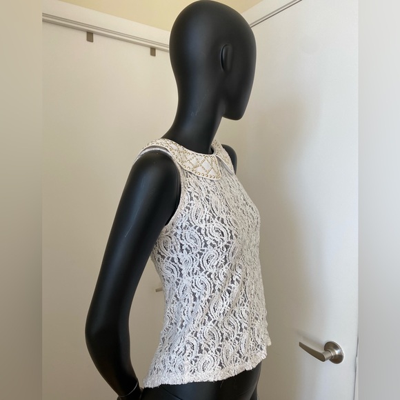 Vintage Lace Top with Gold-Studded Collar - Picture 3 of 6